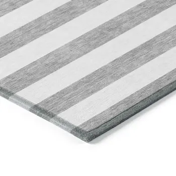 8' Round Gray and White Round Striped Washable Non Skid Indoor Outdoor Area Rug