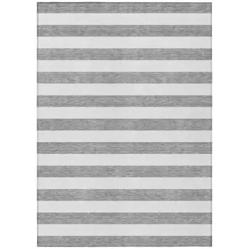 8' X 10' Gray and White Striped Washable Non Skid Indoor Outdoor Area Rug