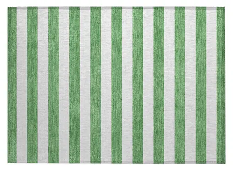 2' X 3' Green and White Striped Washable Indoor Outdoor Area Rug