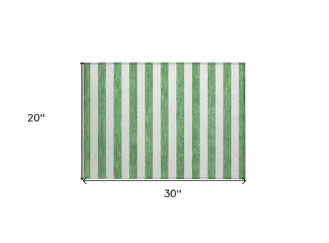 2' X 3' Green and White Striped Washable Indoor Outdoor Area Rug