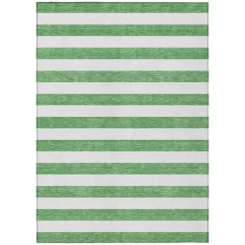 5' X 8' Green and White Striped Washable Indoor Outdoor Area Rug