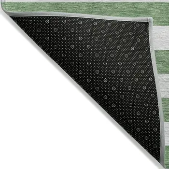 8' X 10' Green and White Striped Washable Indoor Outdoor Area Rug