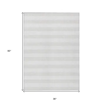 3' X 5' Ivory Striped Washable Indoor Outdoor Area Rug