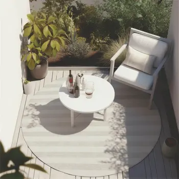8' X 8' Ivory Round Striped Washable Indoor Outdoor Area Rug
