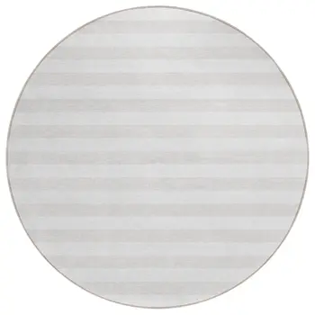 8' X 8' Ivory Round Striped Washable Indoor Outdoor Area Rug