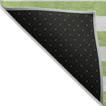 2' X 3' Lime Green and White Striped Washable Indoor Outdoor Area Rug