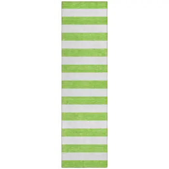 2' X 8' Lime Green and White Striped Washable Indoor Outdoor Runner Rug