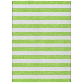 5' X 8' Green and White Striped Washable Non Skid Indoor Outdoor Area Rug