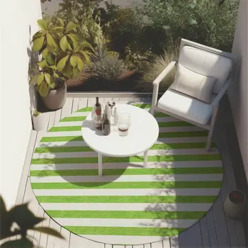 8' Round Green and White Round Striped Washable Non Skid Indoor Outdoor Area Rug
