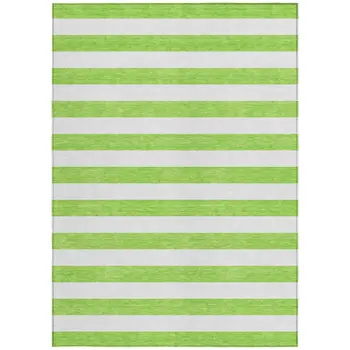 9' X 12' Green and White Striped Washable Non Skid Indoor Outdoor Area Rug