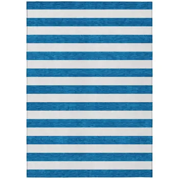 8' X 10' Navy Blue Striped Washable Non Skid Indoor Outdoor Area Rug