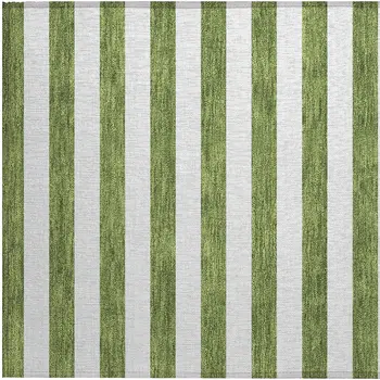 2' X 3' Olive Green Striped Washable Non Skid Indoor Outdoor Area Rug