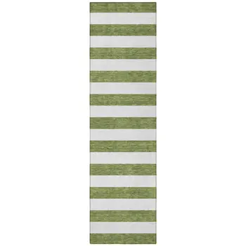 8' Runner Olive Green Striped Washable Non Skid Indoor Outdoor Runner Rug