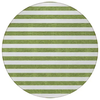 8' Round Olive Green Round Striped Washable Non Skid Indoor Outdoor Area Rug