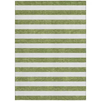 9' X 12' Olive Green Striped Washable Non Skid Indoor Outdoor Area Rug