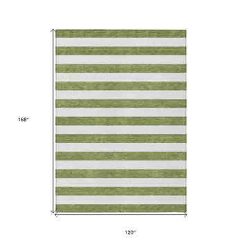 10' X 14' Olive Green Striped Washable Non Skid Indoor Outdoor Area Rug
