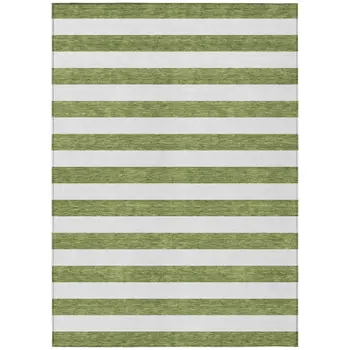10' X 14' Olive Green Striped Washable Non Skid Indoor Outdoor Area Rug