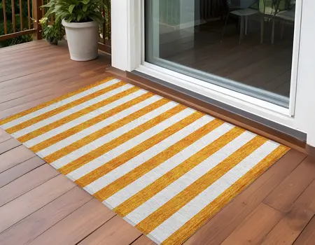 3' X 5' Orange and White Striped Washable Non Skid Indoor Outdoor Area Rug