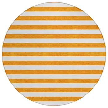8' Round Orange and White Round Striped Washable Non Skid Indoor Outdoor Area Rug