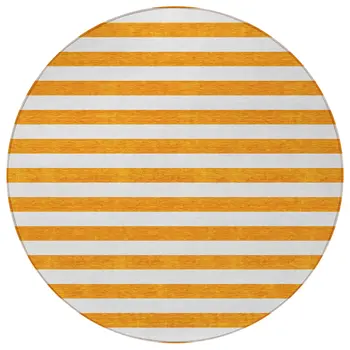 8' Round Orange and White Round Striped Washable Non Skid Indoor Outdoor Area Rug