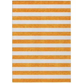 9' X 12' Orange and White Striped Washable Non Skid Indoor Outdoor Area Rug