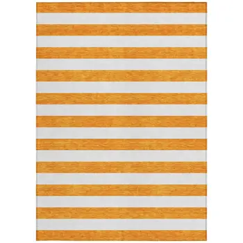 10' X 14' Orange and White Striped Washable Non Skid Indoor Outdoor Area Rug