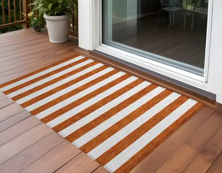 2' X 3' Orange Striped Washable Non Skid Indoor Outdoor Area Rug