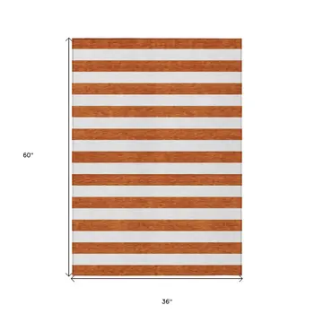 3' X 5' Orange Striped Washable Non Skid Indoor Outdoor Area Rug