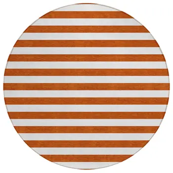 8' Round Orange Round Striped Washable Non Skid Indoor Outdoor Area Rug