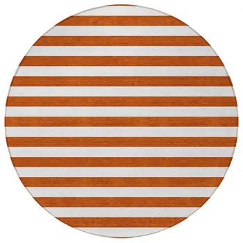 8' Round Orange Round Striped Washable Non Skid Indoor Outdoor Area Rug