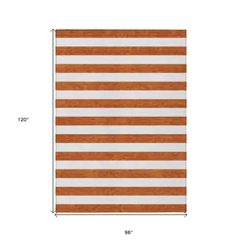 8' X 10' Orange Striped Washable Non Skid Indoor Outdoor Area Rug
