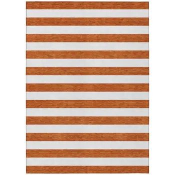 8' X 10' Orange Striped Washable Non Skid Indoor Outdoor Area Rug