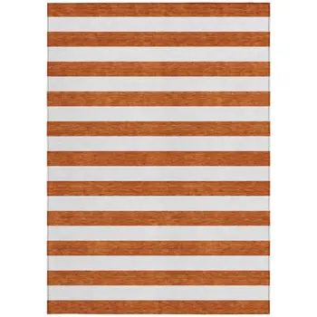8' X 10' Orange Striped Washable Non Skid Indoor Outdoor Area Rug
