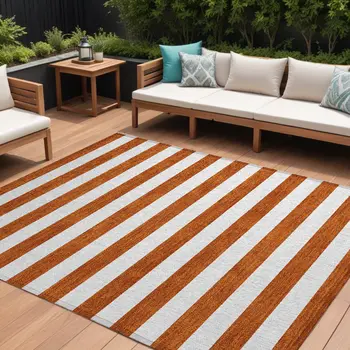10' X 14' Orange Striped Washable Non Skid Indoor Outdoor Area Rug