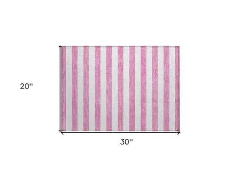 2' X 3' Pink and White Striped Washable Non Skid Indoor Outdoor Area Rug