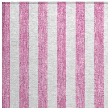 2' X 3' Pink and White Striped Washable Non Skid Indoor Outdoor Area Rug