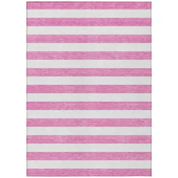 3' X 5' Pink and White Striped Washable Non Skid Indoor Outdoor Area Rug