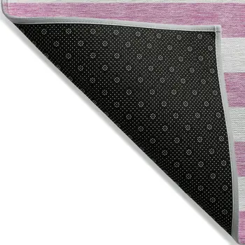 10' X 14' Pink and White Striped Washable Non Skid Indoor Outdoor Area Rug