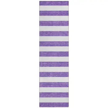 8' Runner Purple and White Striped Washable Non Skid Indoor Outdoor Runner Rug