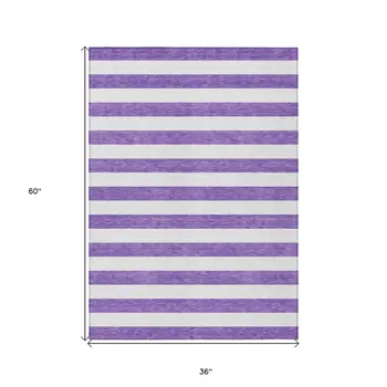 3' X 5' Purple and White Striped Washable Non Skid Indoor Outdoor Area Rug