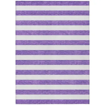 5' X 8' Purple and White Striped Washable Non Skid Indoor Outdoor Area Rug