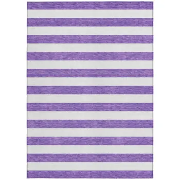 5' X 8' Purple and White Striped Washable Non Skid Indoor Outdoor Area Rug