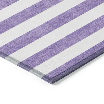8' X 10' Purple and White Striped Washable Non Skid Indoor Outdoor Area Rug