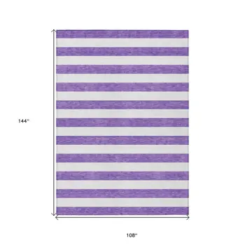9' X 12' Purple and White Striped Washable Non Skid Indoor Outdoor Area Rug