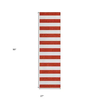 8' Runner Red and White Striped Washable Non Skid Indoor Outdoor Runner Rug