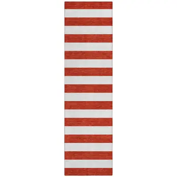 8' Runner Red and White Striped Washable Non Skid Indoor Outdoor Runner Rug