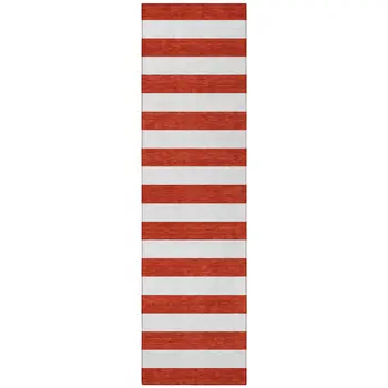 8' Runner Red and White Striped Washable Non Skid Indoor Outdoor Runner Rug