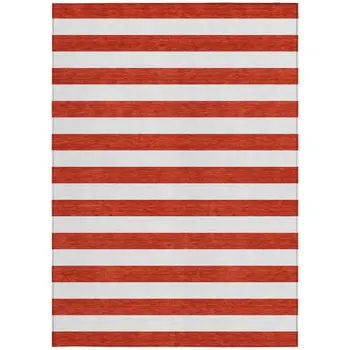 5' X 8' Red and White Striped Washable Non Skid Indoor Outdoor Area Rug