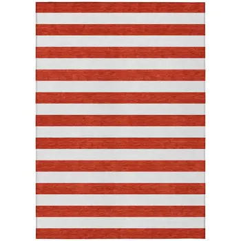 9' X 12' Red and White Striped Washable Non Skid Indoor Outdoor Area Rug
