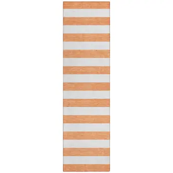 2' X 8' Salmon Striped Washable Indoor Outdoor Runner Rug
